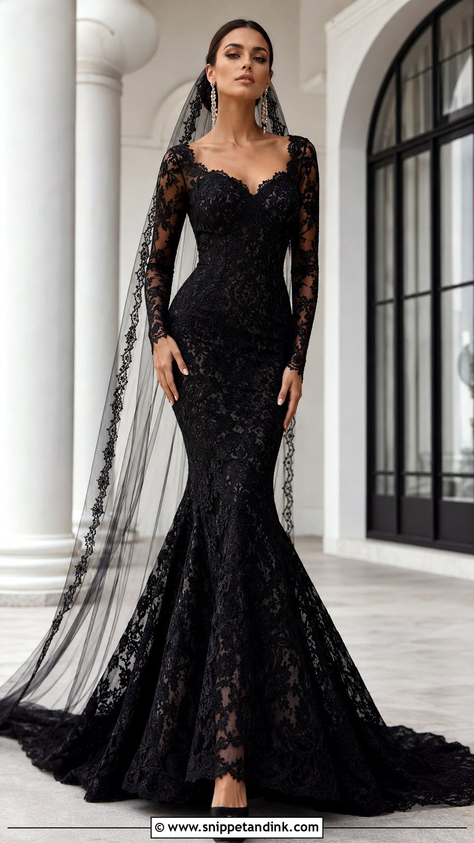 Black Lace Mermaid Wedding Dress With Long Sleeves - Snippet and Ink - 20 Black Lace Wedding Dress with Sleeves