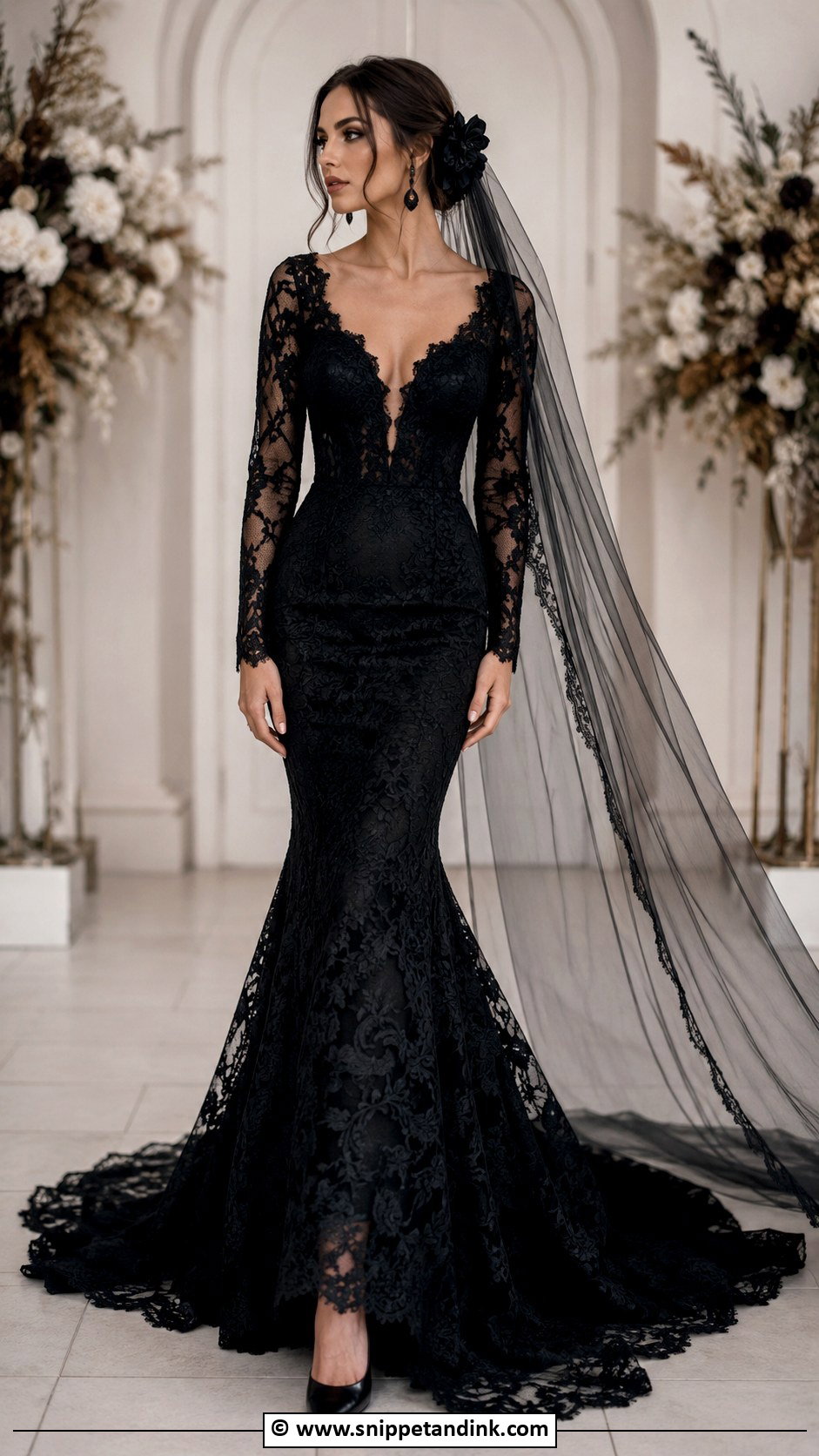 Black Lace Mermaid Wedding Dress - Snippet and Ink - 25 Whimsigoth Wedding Dress Ideas