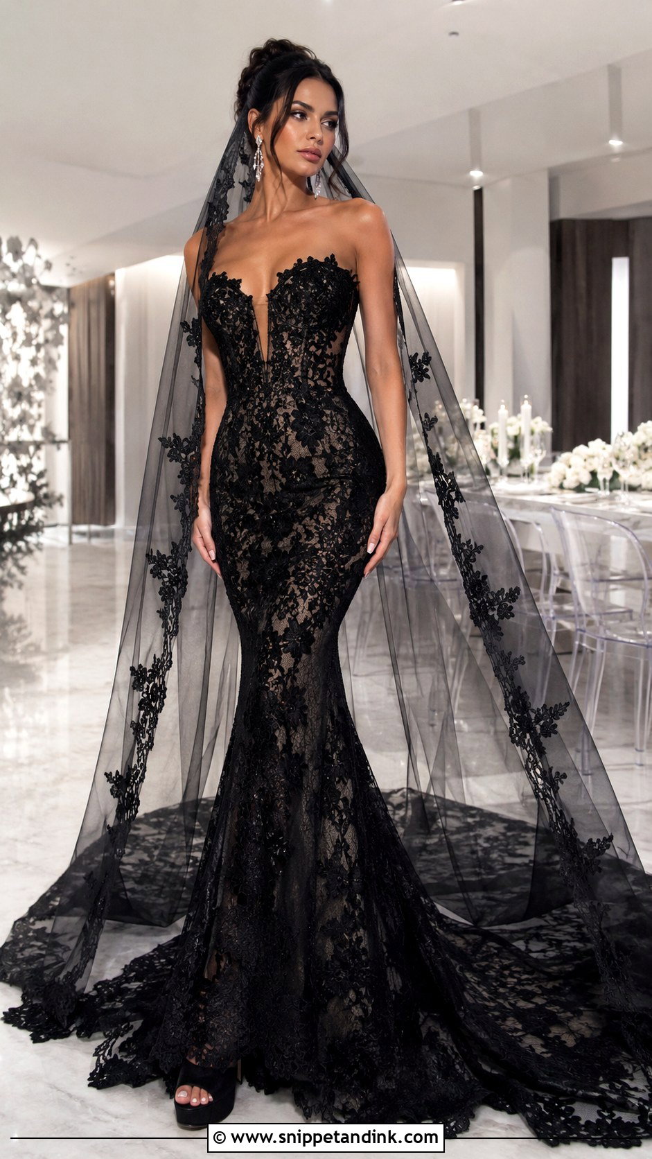 Black Lace Mermaid Wedding Gown - Snippet and Ink - 20 Black Lace Wedding Gowns