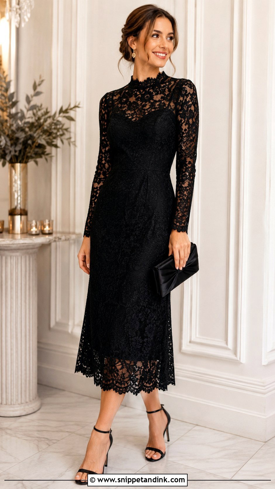 Black Lace Midi Dress Outfit - Snippet and Ink - 25 Wedding Black Ideas