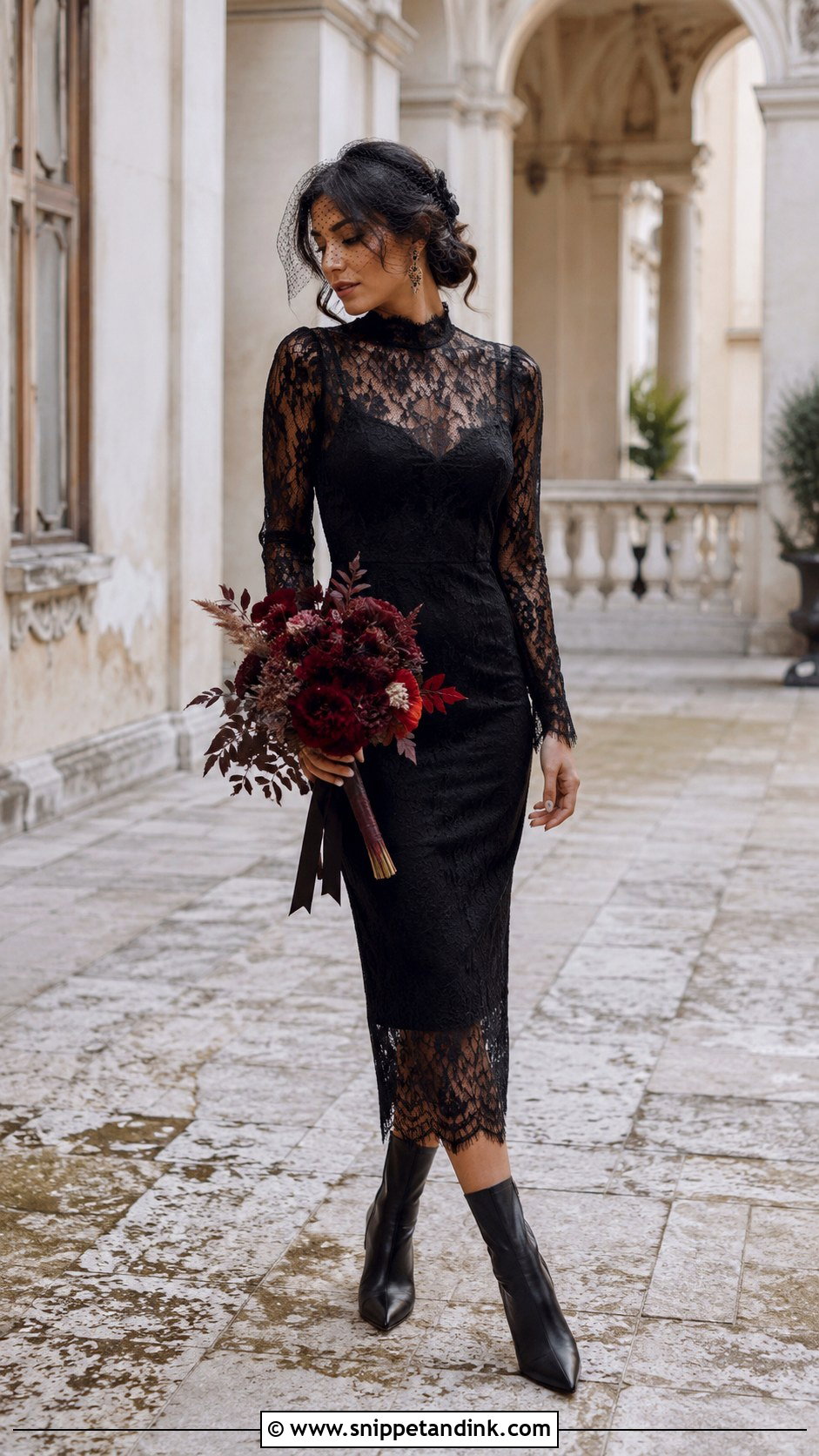 Black Lace Midi Dress Wedding Outfit - Snippet and Ink - 20 Alternative Wedding Outfit Ideas