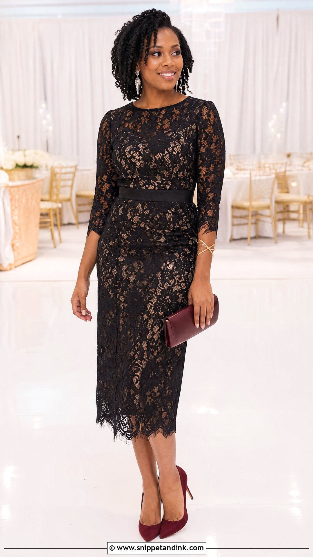 Black Lace Midi Wedding Guest Outfit - Snippet and Ink - 20 Wedding Outfit Black Women Ideas