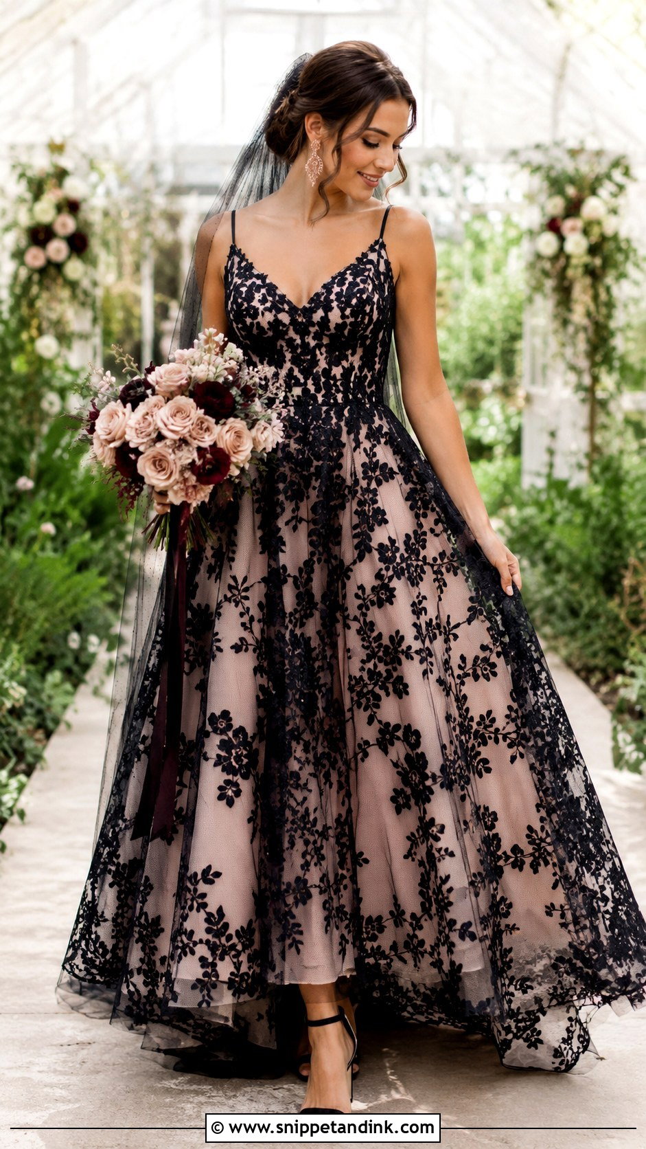 Black Lace Over Blush Wedding Dress - Snippet and Ink - 20 Black Lace Wedding Ideas