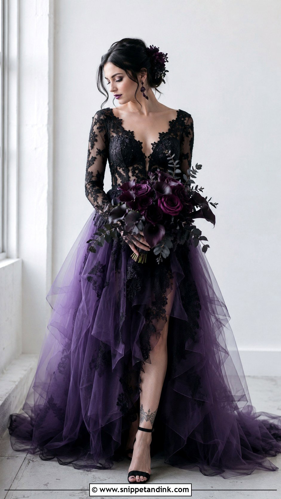 Black Lace Purple Tulle Wedding Dress - Snippet and Ink - 25 Black and Purple Wedding Dress Ideas