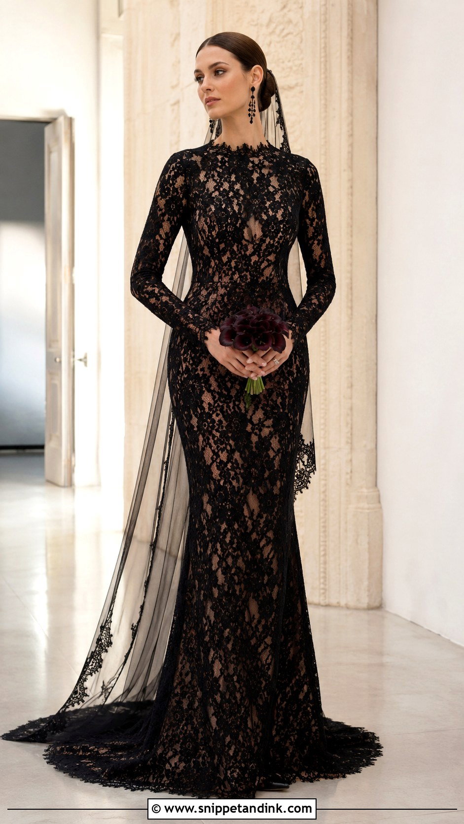 Black Lace Sheath Wedding Dress With Sleeves - Snippet and Ink - 20 Black Lace Wedding Dress with Sleeves