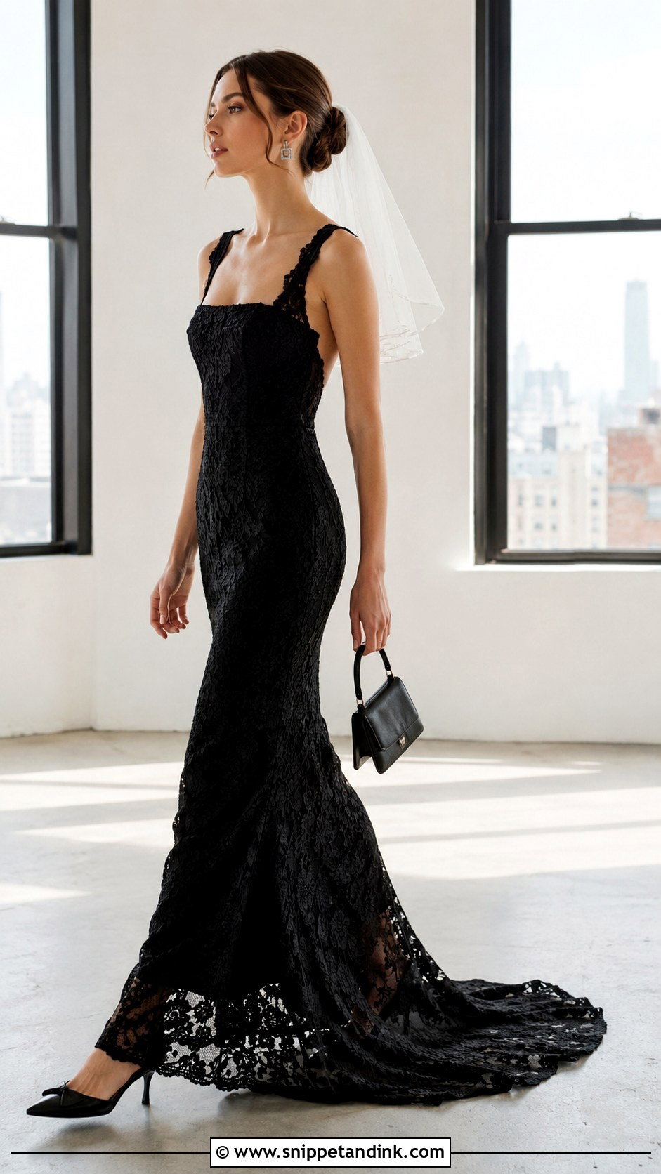 Black Lace Sheath Wedding Gown - Snippet and Ink - 20 Black Lace Wedding Gowns