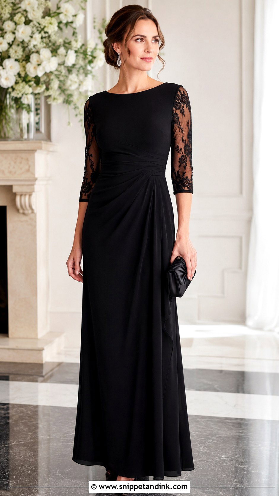 Black Lace Sleeve Bridal Party Dress - Snippet and Ink - 20 Bridal Party Black Dresses