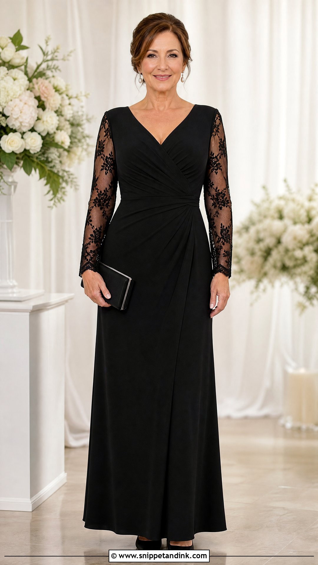 Black Lace Sleeve Bridesmaid Dress - Snippet and Ink - 20 Black Bridal Party Dress Ideas