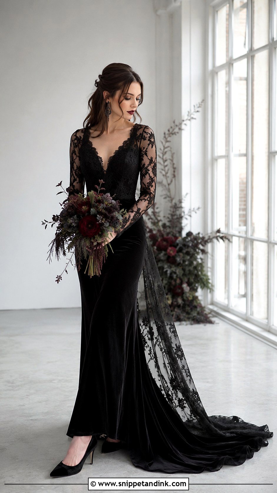 Black Lace Sleeve Gothic Wedding Dress - Snippet and Ink - 25 Gothic Black Wedding Dress Ideas