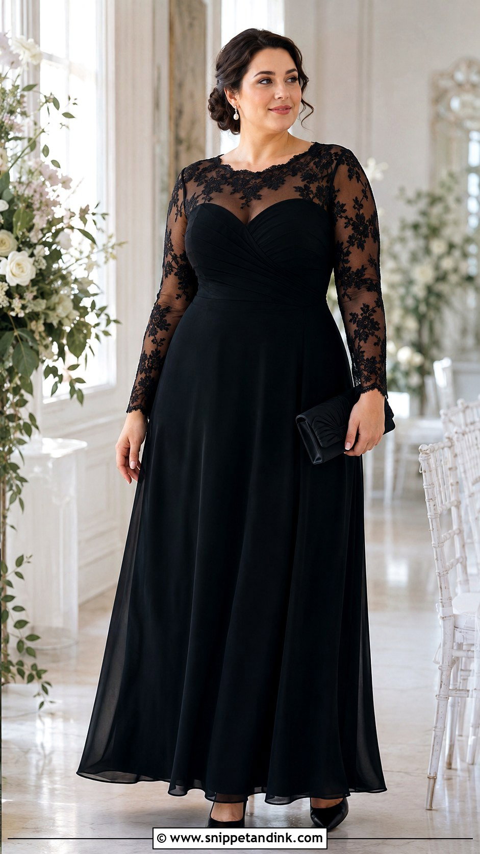 Black Lace Sleeve Maid of Honor Dress - Snippet and Ink - 20 Black Maid of Honor Dress Ideas