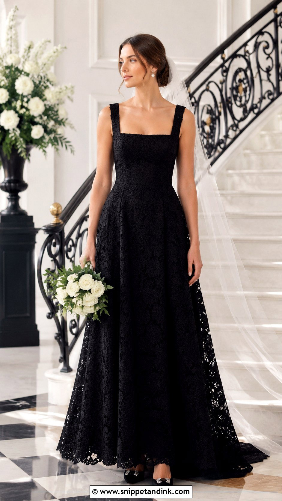 Black Lace Square Neck Wedding Dress - Snippet and Ink - 30 Black Lace Wedding Dress Ideas