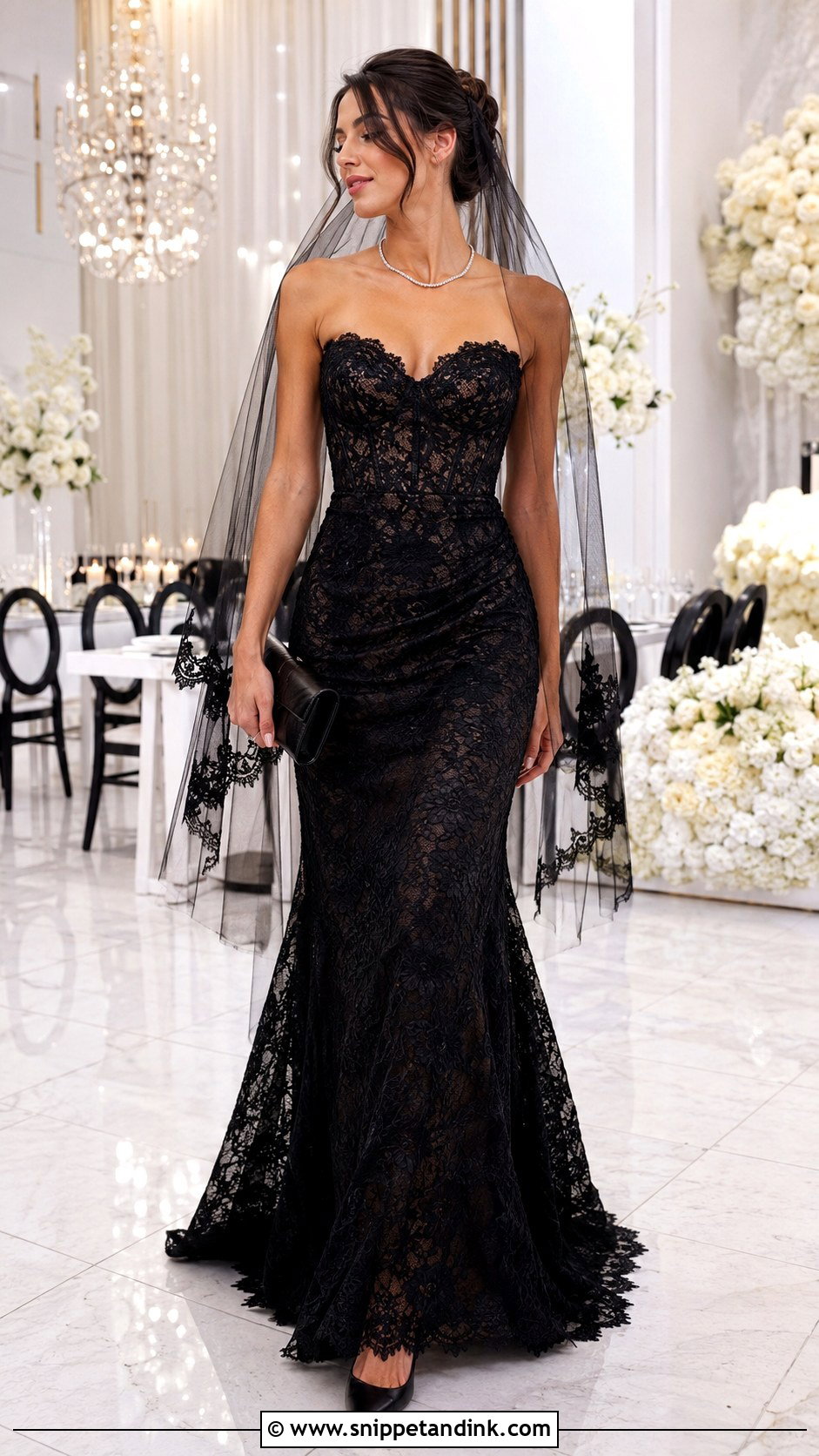 Black Lace Strapless Wedding Gown - Snippet and Ink - 20 Black Lace Wedding Gowns