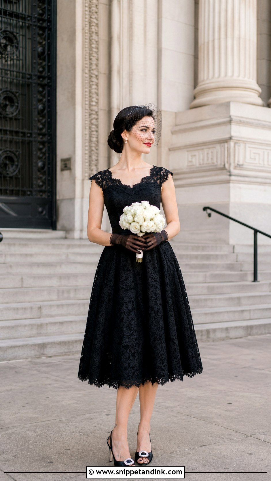 Black Lace Tea Length Wedding Dress - Snippet and Ink - 20 Black Lace Wedding Ideas