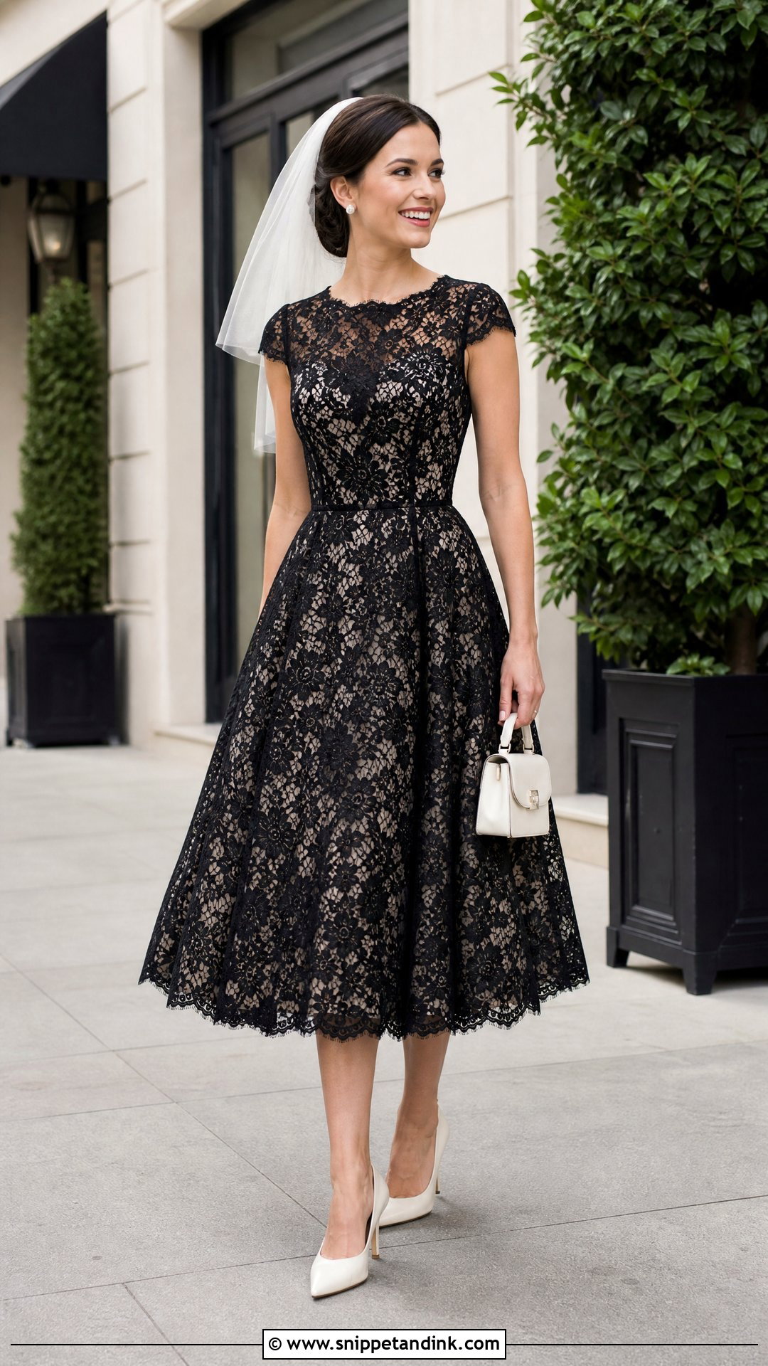 Black Lace Tea Length Wedding Dress - Snippet and Ink - 20 Wedding Dress with Black Lace Ideas