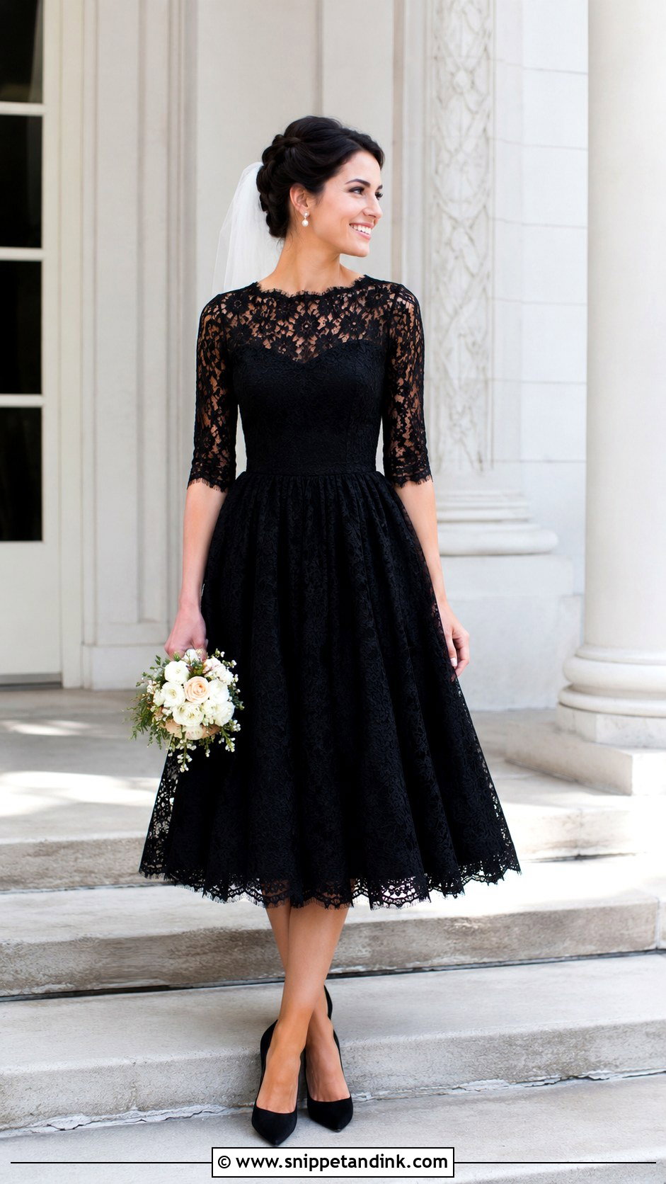 Black Lace Tea Length Wedding Dress - Snippet and Ink - 30 Black Lace Wedding Dress Ideas