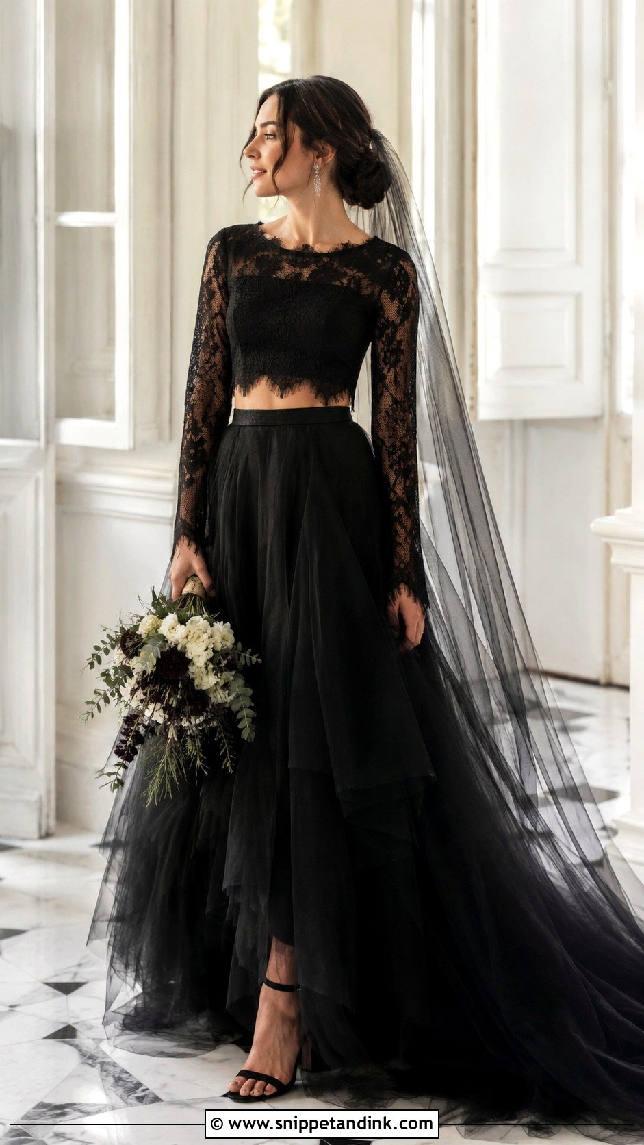Black Lace Two Piece Wedding Outfit - Snippet and Ink - 20 Black Lace Wedding Ideas