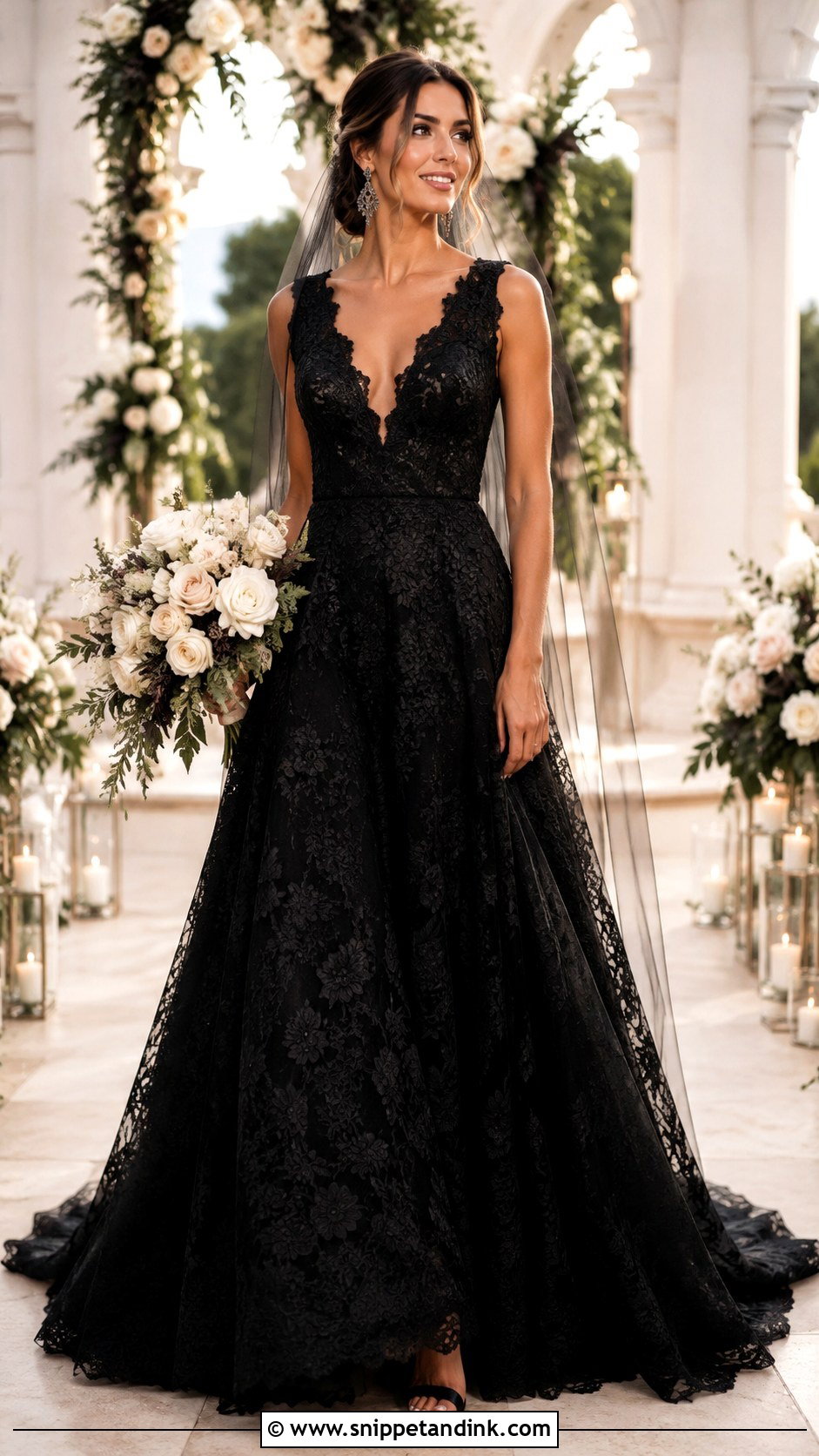 Black Lace V Neck Wedding Dress - Snippet and Ink - 30 Black Lace Wedding Dress Ideas