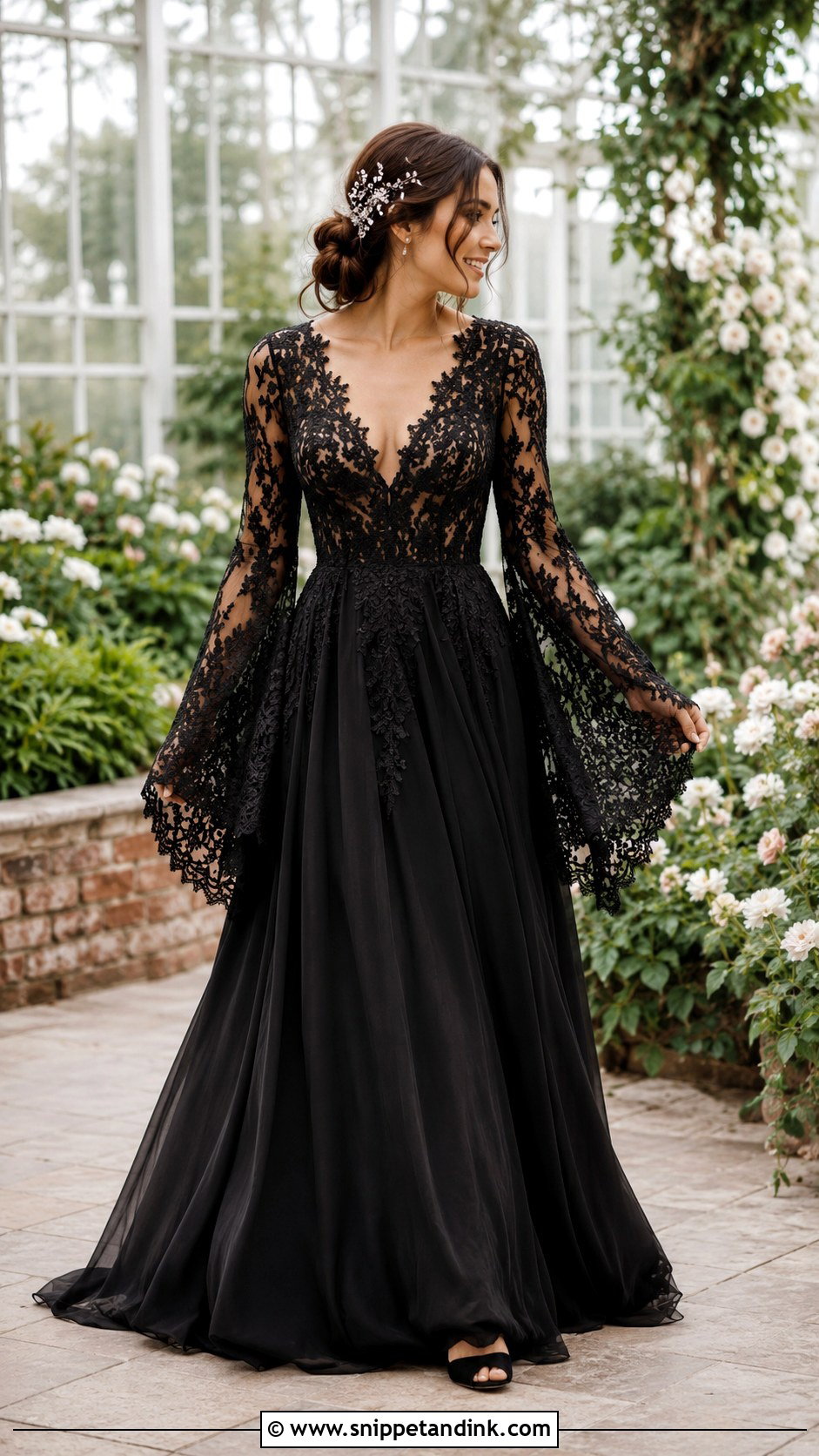 Black Lace Wedding Dress With Bell Sleeves - Snippet and Ink - 20 Black Lace Wedding Dress with Sleeves