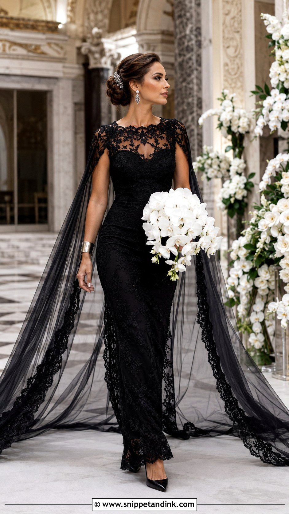Black Lace Wedding Dress With Cape - Snippet and Ink - 20 Elegant Black Lace Wedding Dress Ideas