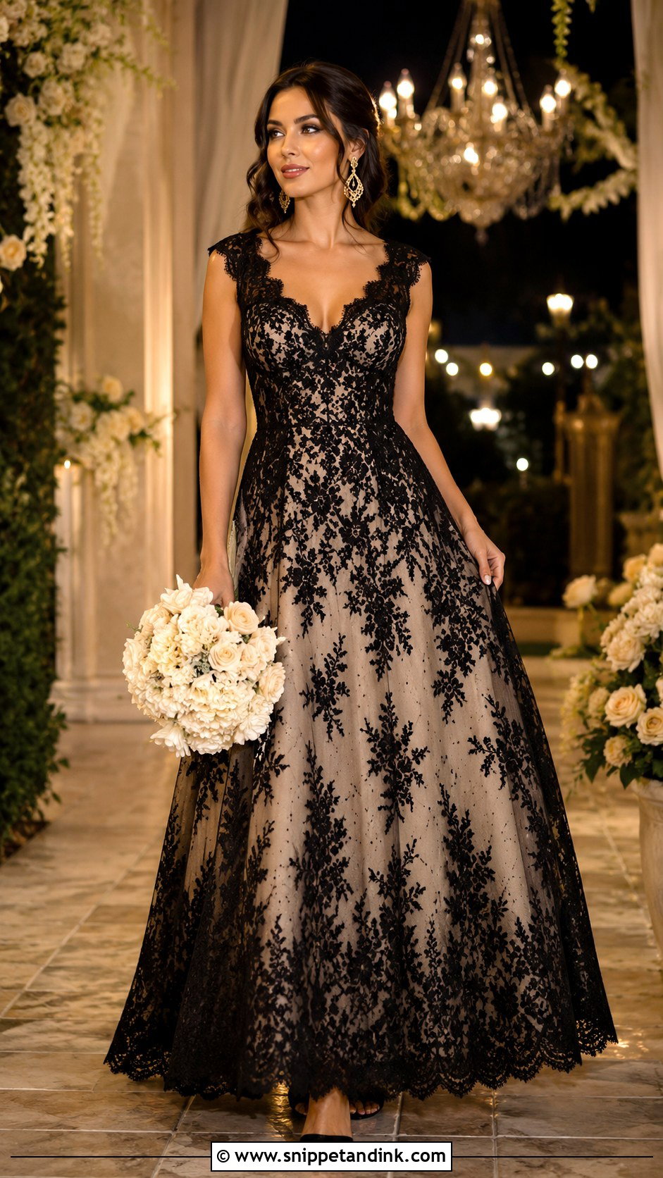 Black Lace Wedding Dress With Champagne Lining - Snippet and Ink - 30 Black Lace Wedding Dress Ideas