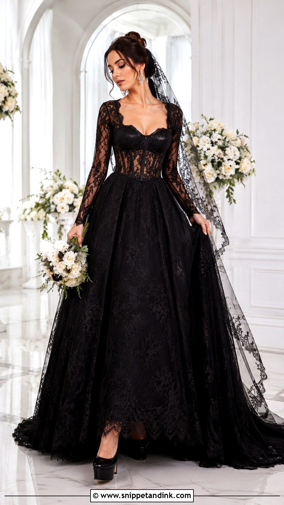 Black Lace Wedding Dress With Corset Bodice And Sleeves - Snippet and Ink - 20 Black Lace Wedding Dress with Sleeves