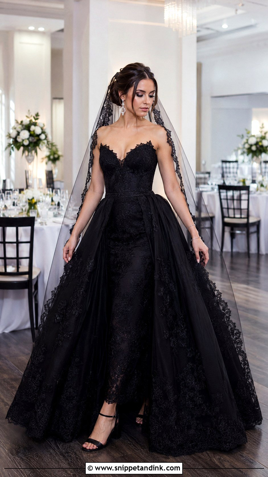 Black Lace Wedding Dress With Detachable Skirt - Snippet and Ink - 20 Black Lace Wedding Ideas