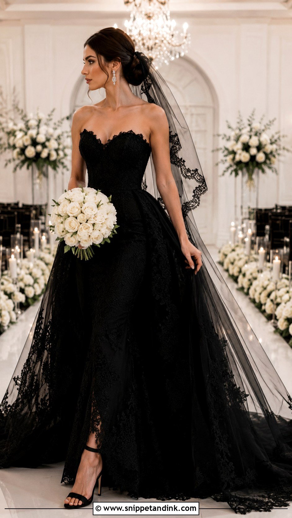 Black Lace Wedding Dress With Detachable Train - Snippet and Ink - 20 Elegant Black Lace Wedding Dress Ideas