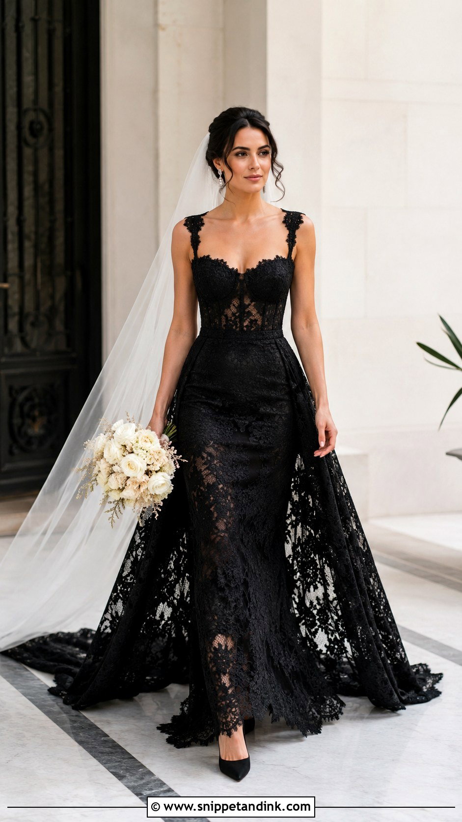 Black Lace Wedding Dress With Detachable Train - Snippet and Ink - 30 Black Lace Wedding Dress Ideas