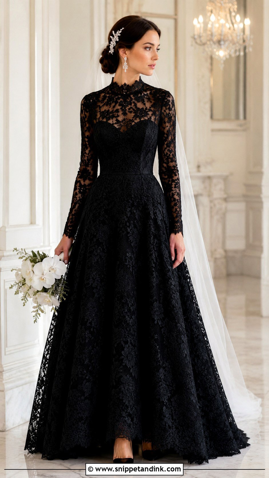 Black Lace Wedding Dress With High Neck And Sleeves - Snippet and Ink - 20 Black Lace Wedding Dress with Sleeves