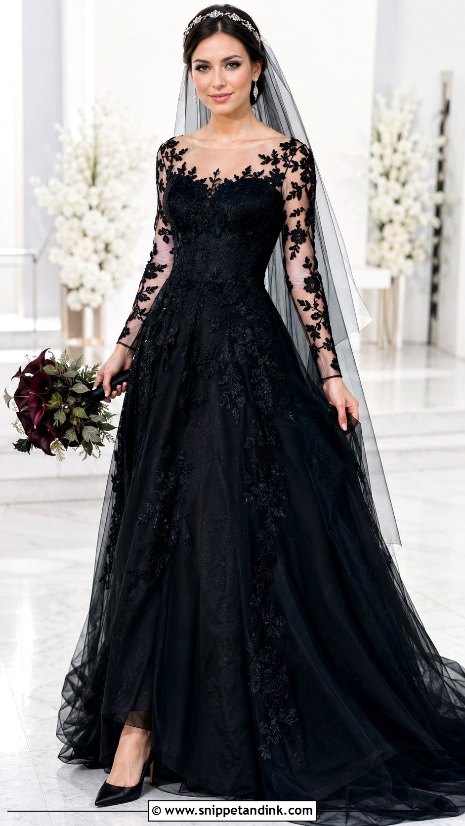 Black Lace Wedding Dress With Illusion Sleeves - Snippet and Ink - 20 Black Lace Wedding Dress with Sleeves