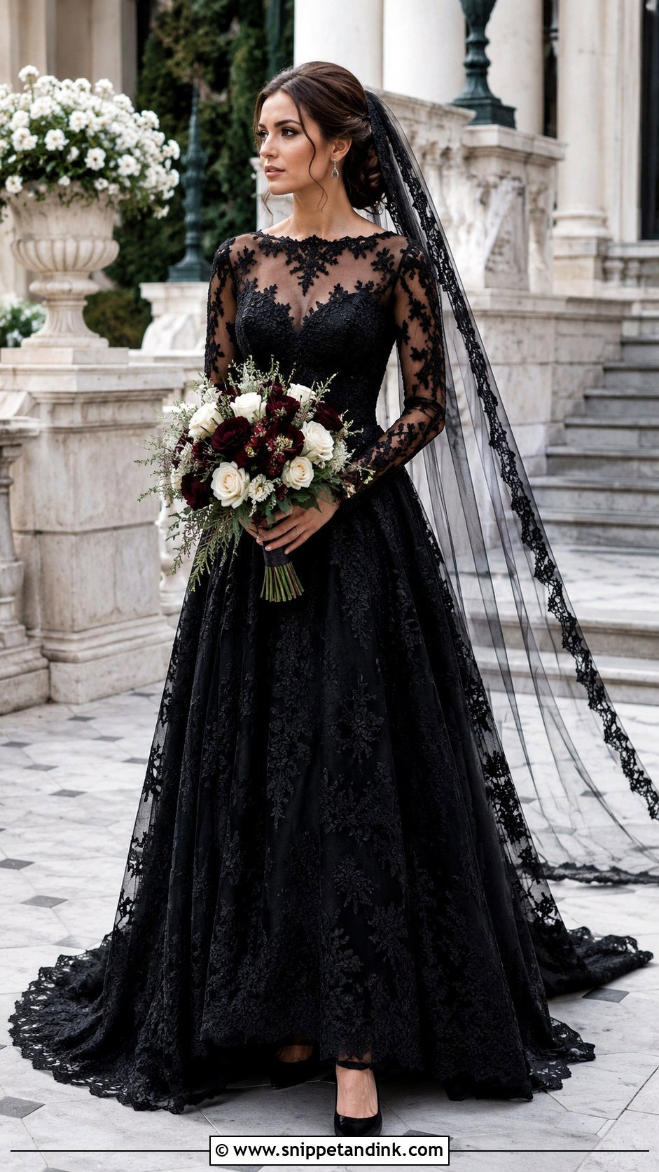 Black Lace Wedding Dress With Long Sleeves - Snippet and Ink - 20 Dark Wedding Dresses