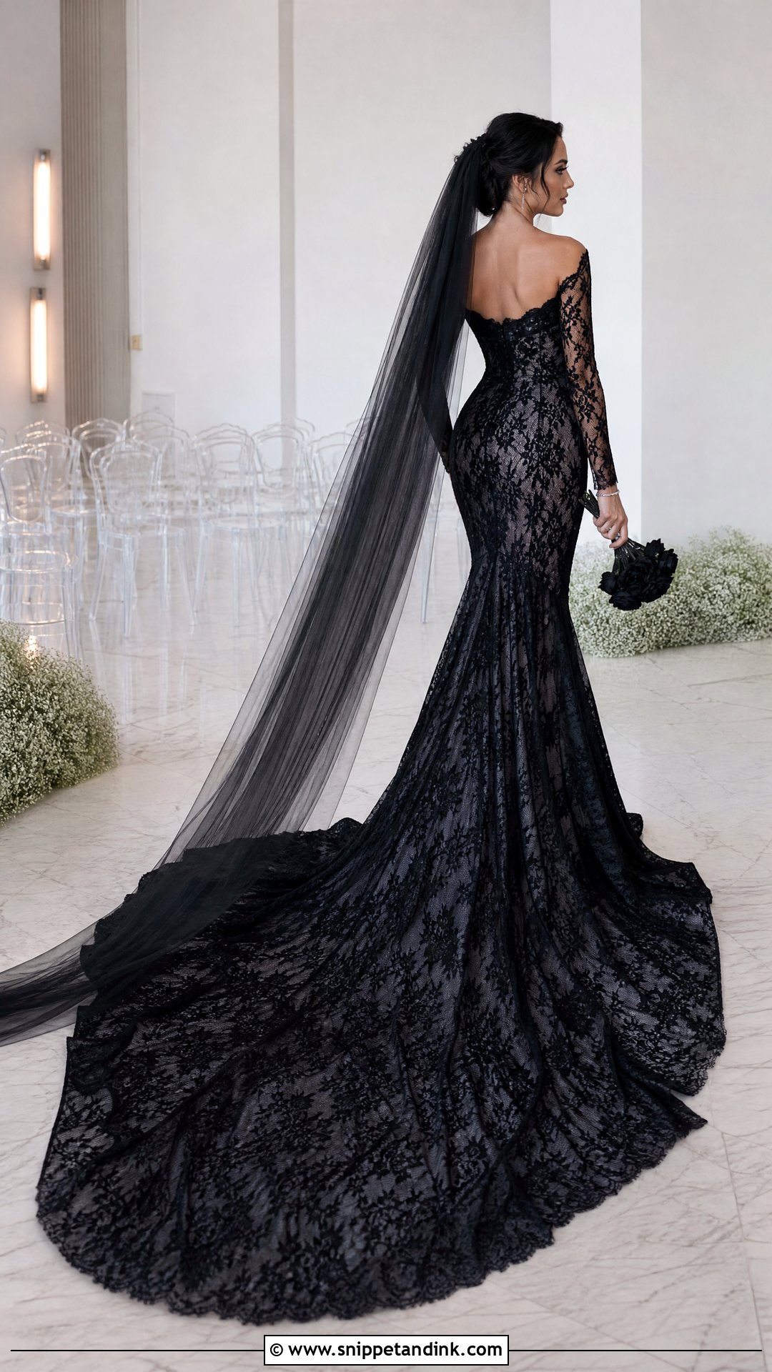 Black Lace Wedding Dress With Long Train - Snippet and Ink - 20 Wedding Dress with Black Lace Ideas