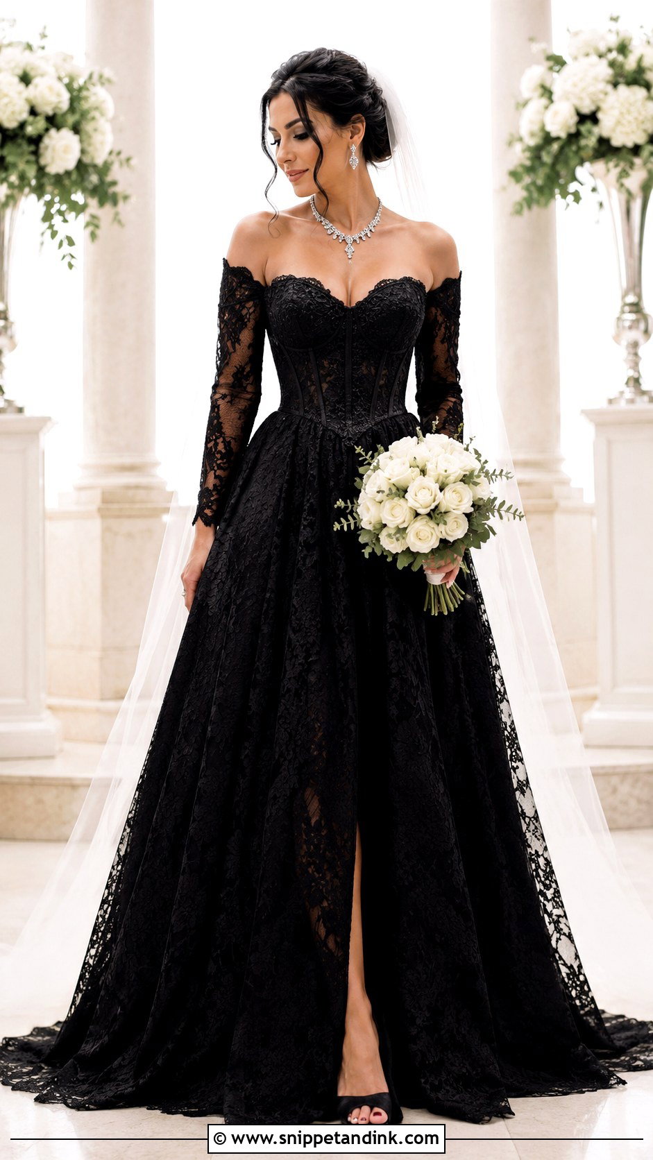 Black Lace Wedding Dress With Off Shoulder Sleeves - Snippet and Ink - 20 Black Lace Wedding Dress with Sleeves