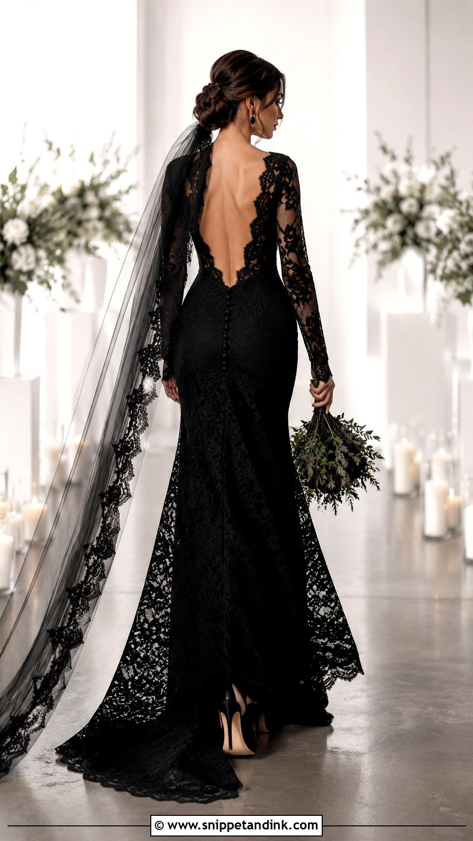 Black Lace Wedding Dress With Open Back And Sleeves - Snippet and Ink - 20 Black Lace Wedding Dress with Sleeves