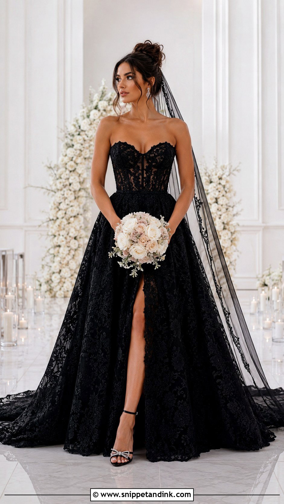 Black Lace Wedding Dress With Slit - Snippet and Ink - 30 Black Lace Wedding Dress Ideas