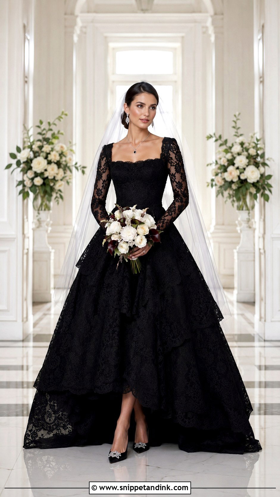 Black Lace Wedding Dress With Square Neck And Sleeves - Snippet and Ink - 20 Black Lace Wedding Dress with Sleeves