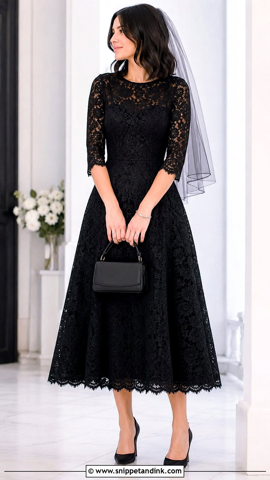 Black Lace Wedding Dress With Three Quarter Sleeves - Snippet and Ink - 20 Black Lace Wedding Dress with Sleeves