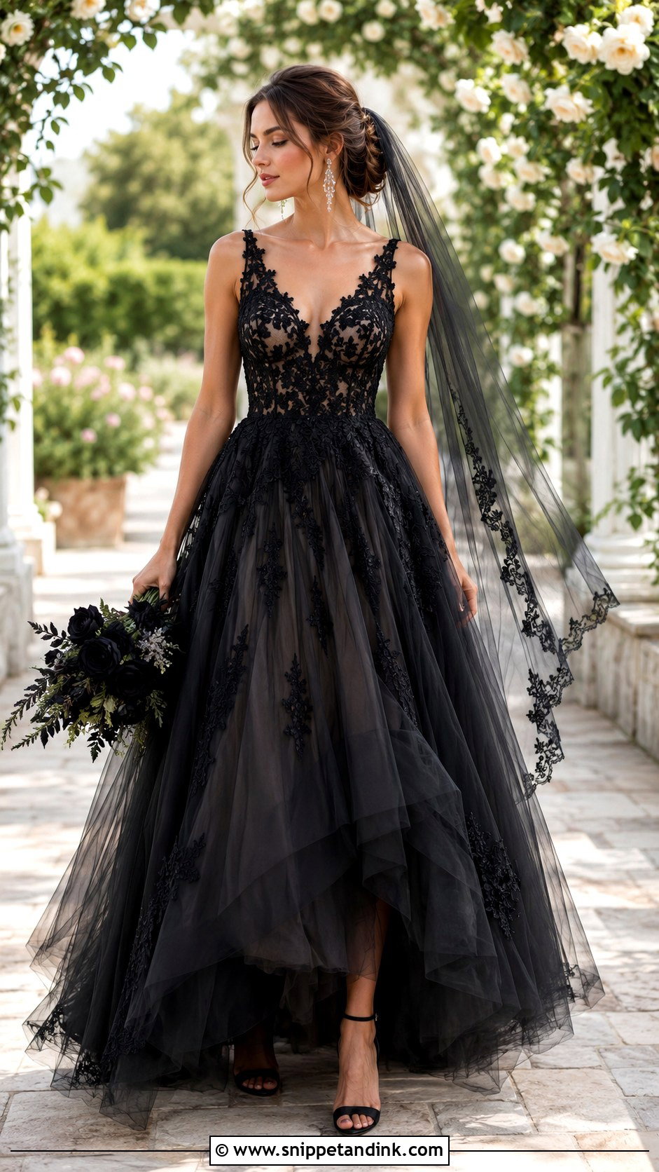 Black Lace Wedding Dress With Tulle Skirt - Snippet and Ink - 30 Black Lace Wedding Dress Ideas