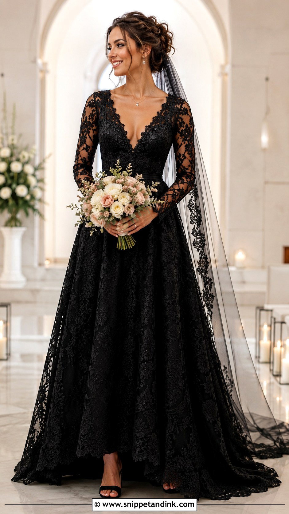 Black Lace Wedding Dress With V Neck And Sleeves - Snippet and Ink - 20 Black Lace Wedding Dress with Sleeves