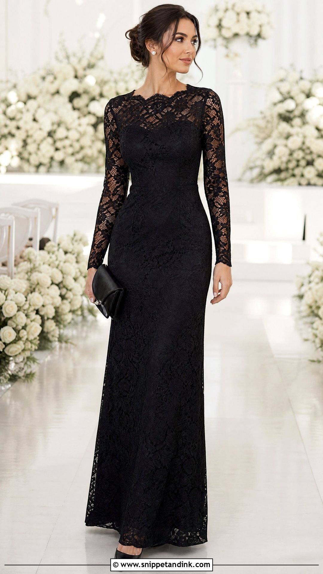 Black Lace Wedding Party Dress With Pointed Toe Heels - Snippet and Ink - 20 Wedding Party Black Dresses