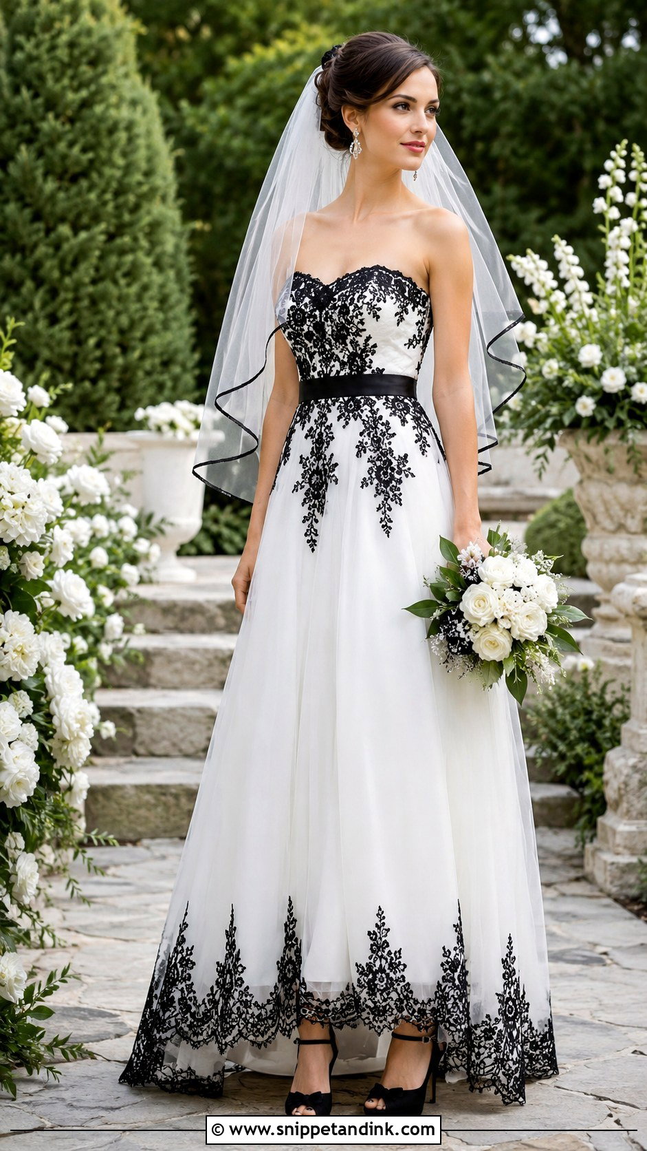 Black Lace White Wedding Dress - Snippet and Ink - 25 Black White Wedding Dress Ideas
