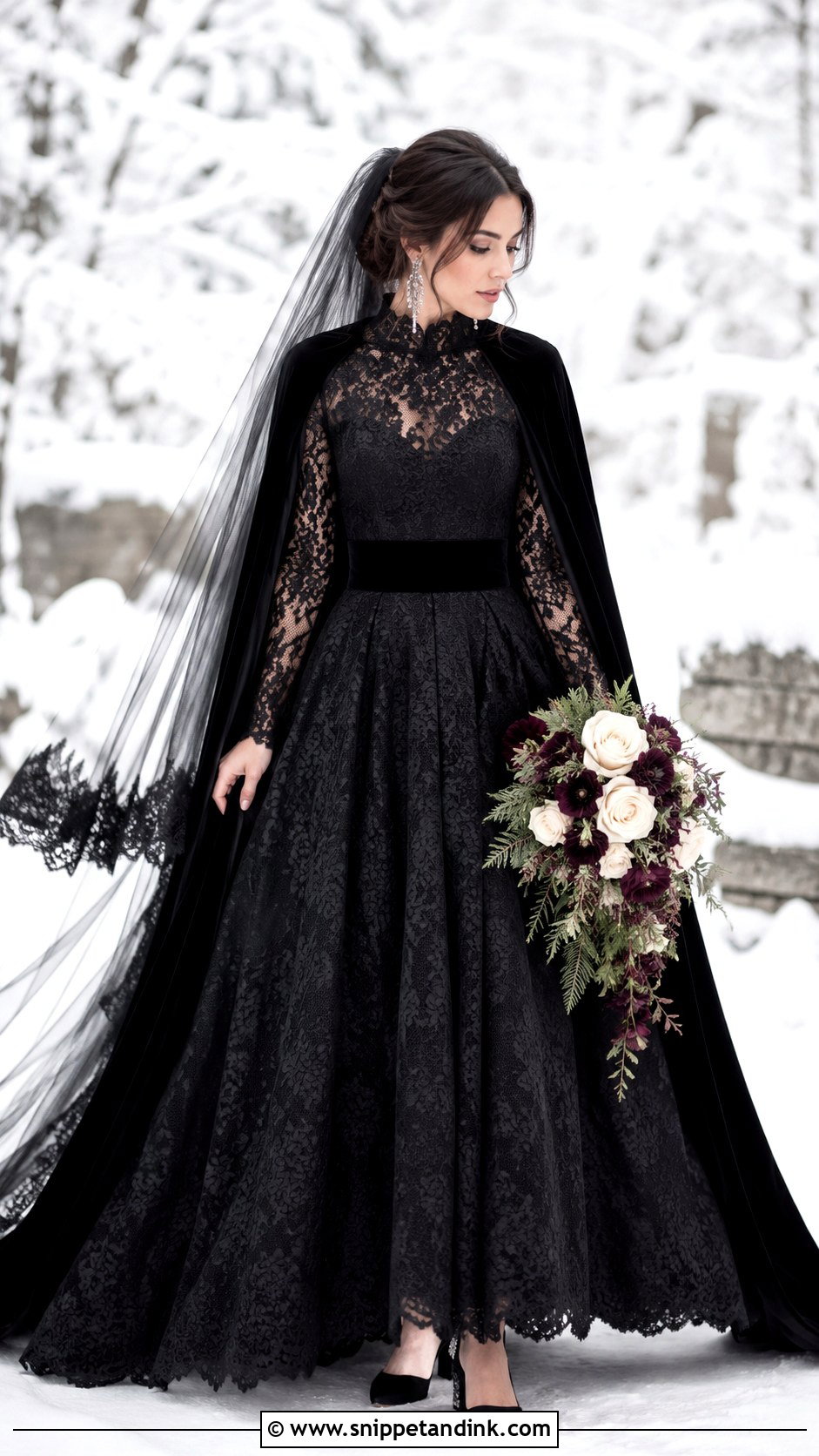 Black Lace Winter Wedding Dress - Snippet and Ink - 20 Black Lace Wedding Ideas