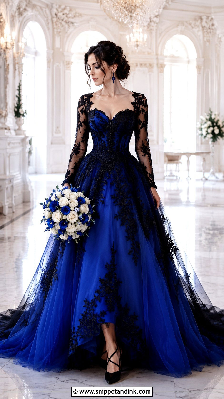 Black Lace and Royal Blue Ball Gown - Snippet and Ink - 20 Black and Blue Wedding Dress Ideas