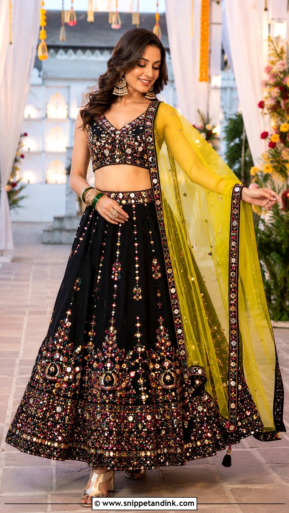 Black Lehenga For Mehndi Function - Snippet and Ink - 25 Mehndi Function Dress Ideas
