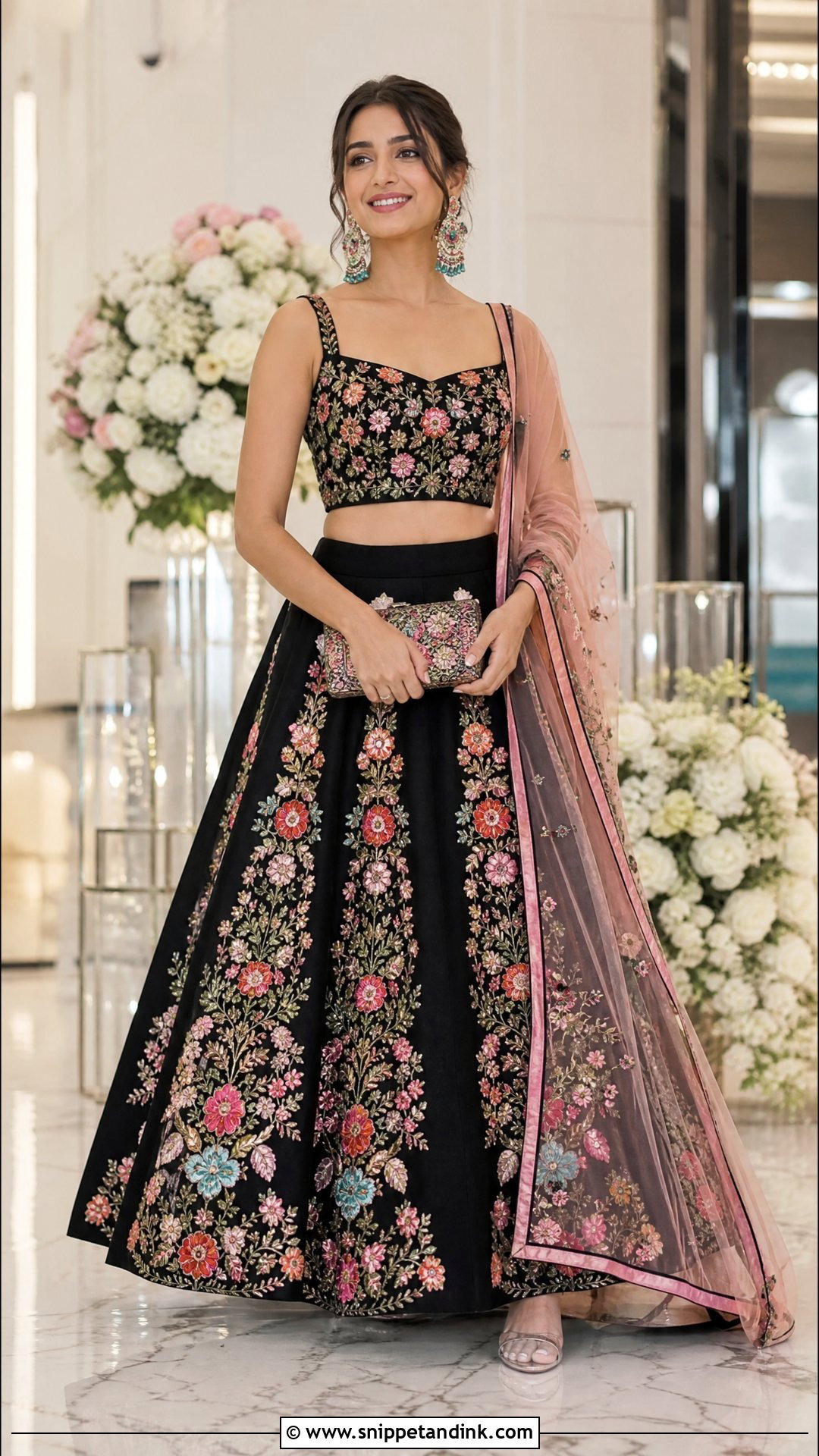 Black Lehenga With Multicolor Embroidery - Snippet and Ink - 20 Wedding Lenghas Ideas