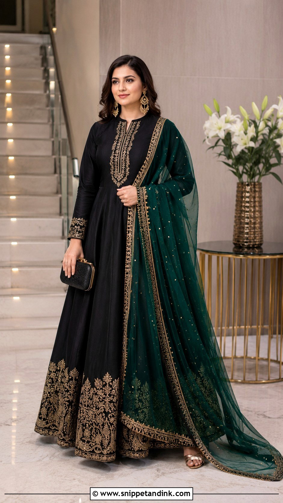 Black Long Gown With Dupatta - Snippet and Ink - 20 Long Gown with Dupatta Ideas