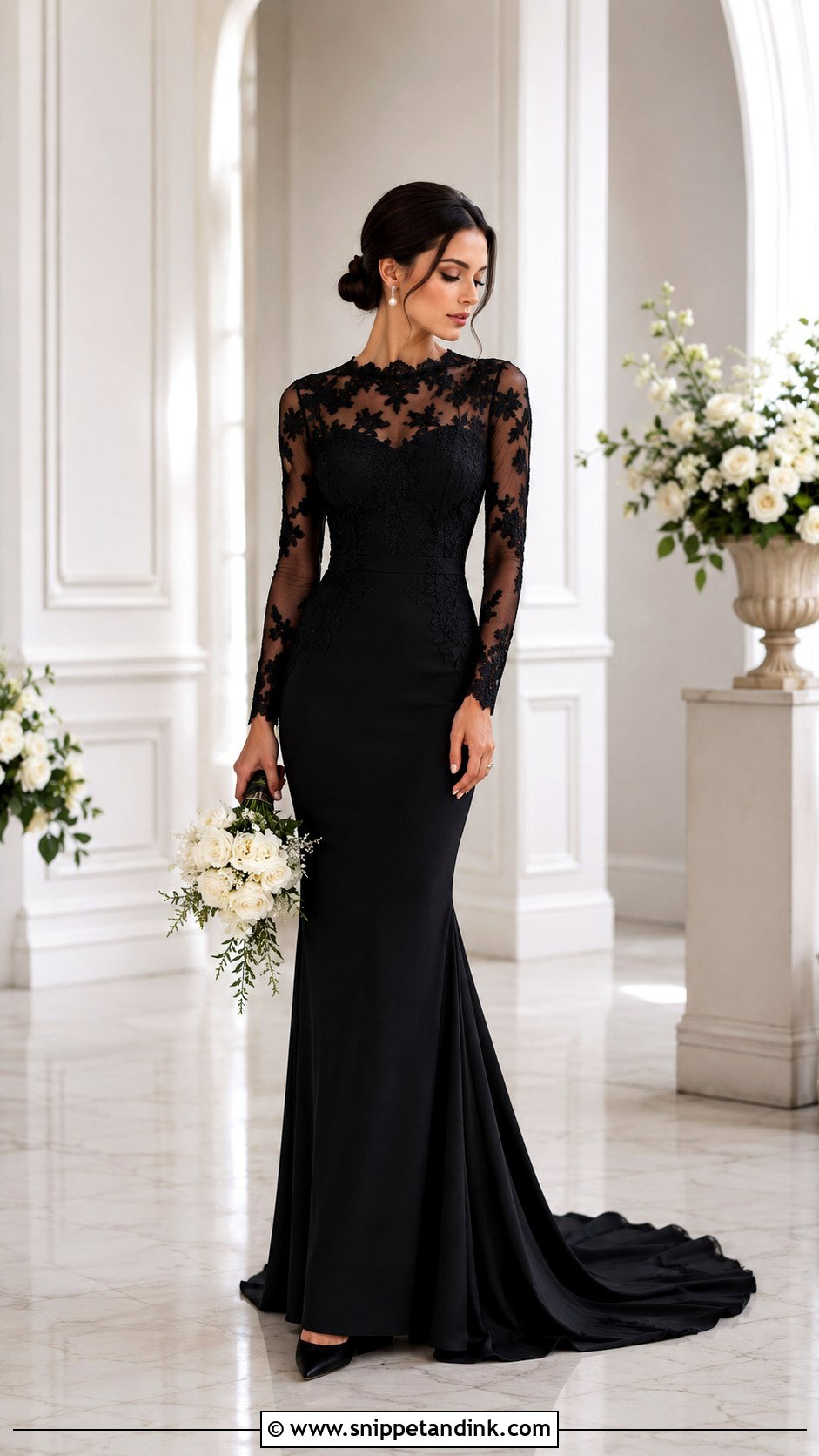 Black Long Sleeve Bridal Dress - Snippet and Ink - 30 Black Bridal Dresses