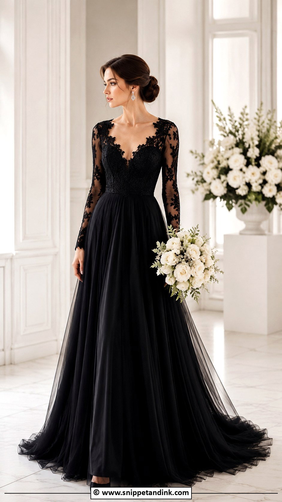Black Long Sleeve Bridal Gown - Snippet and Ink - 25 Black Bridal Gown Ideas