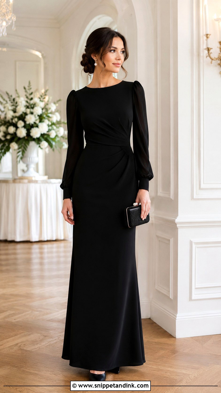 Black Long Sleeve Bridesmaid Dress Outfit - Snippet and Ink - 25 Black Bridal Party Attire Ideas