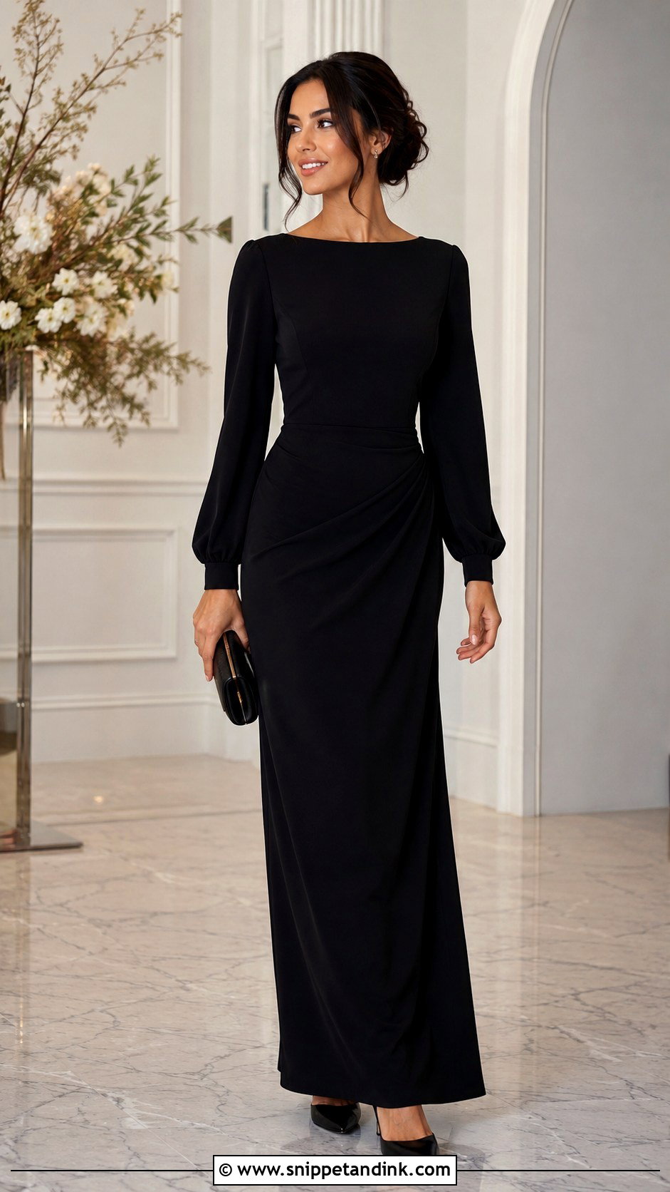 Black Long Sleeve Bridesmaid Dress Outfit - Snippet and Ink - 25 All Black Wedding Party Attire Ideas